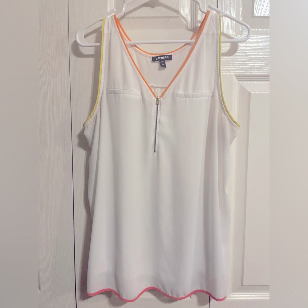 White Express tank with neon and zipper accents